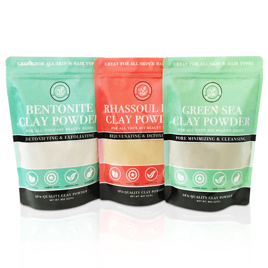 3 Pak Clay Powder Set- Bentonite, Green Sea, Rhassoul Clays