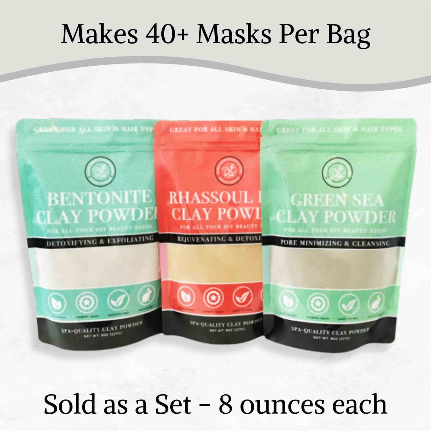 3 Pak Clay Powder Set- Bentonite, Green Sea, Rhassoul Clays